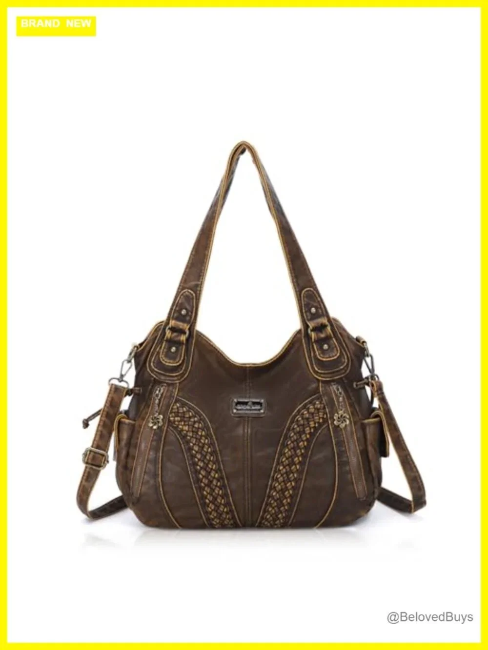 Washed PU Leather Hobo Tote Shoulder Handbag